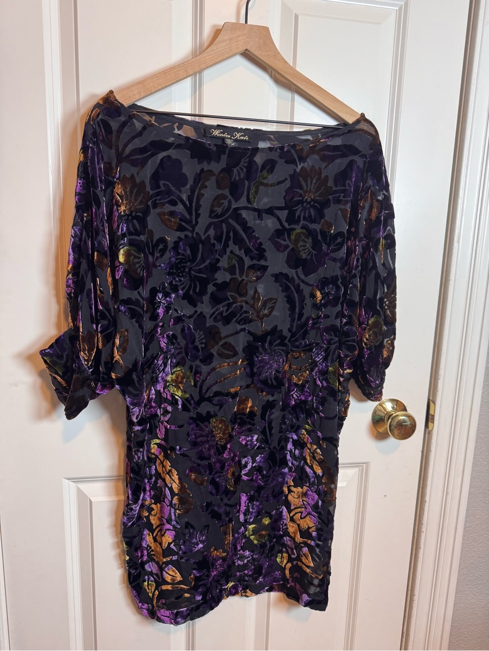 Winter Kate Black & Purple Silk Velvet Burnout Sheer Top, Boho, Goth, Sheer, lux